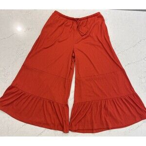 Peace Love World Palazzo Knit Gauze Tiered Wide Leg Pants Pockets Red Sz L